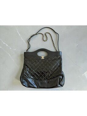 CHANEL 31 Large Shopping Tote Bag Black Quilted Calfskin Leather Gold HW